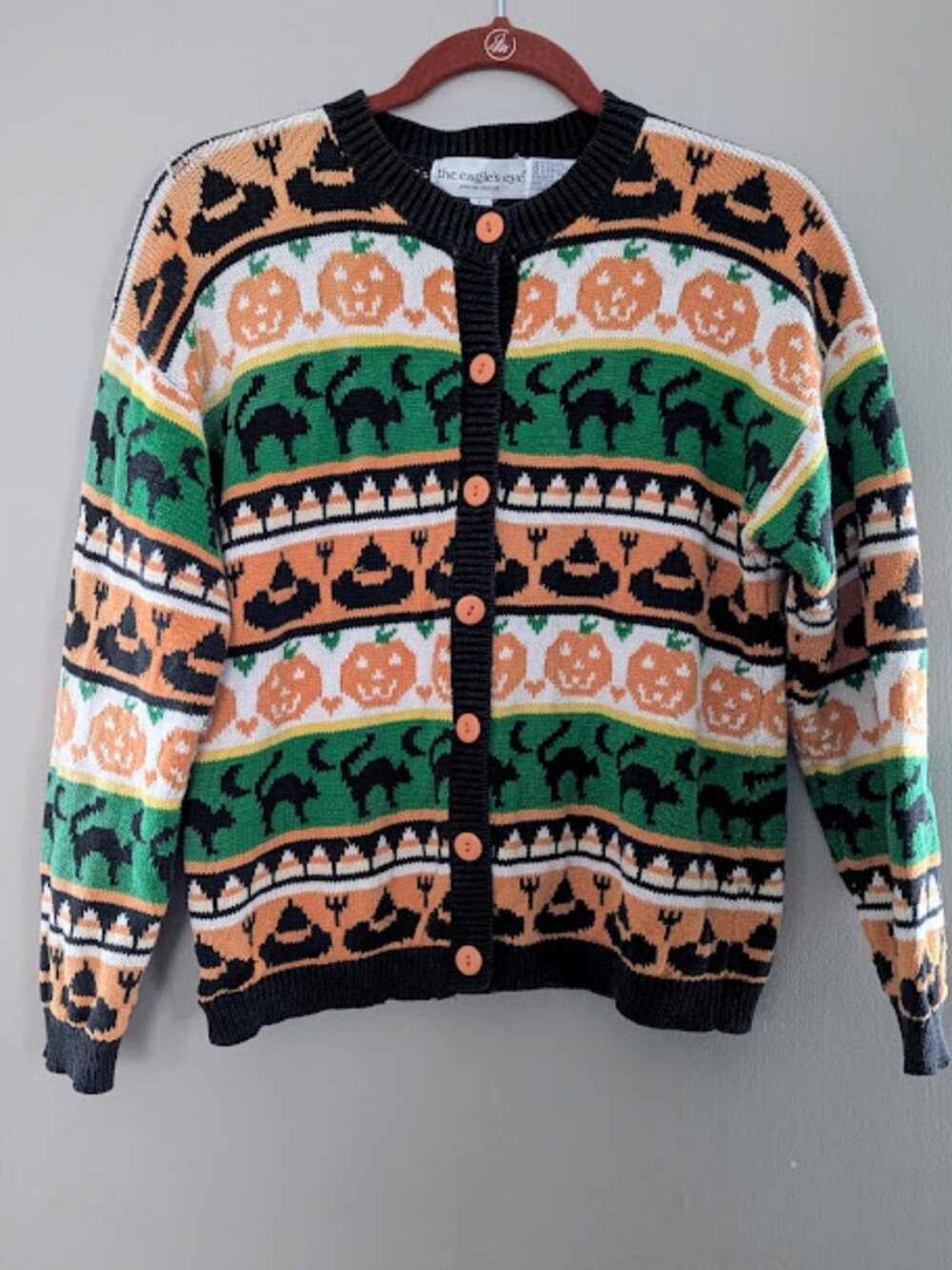 Vintage The Eagles Eye Womens Halloween Cardigan Sweater Size Large
